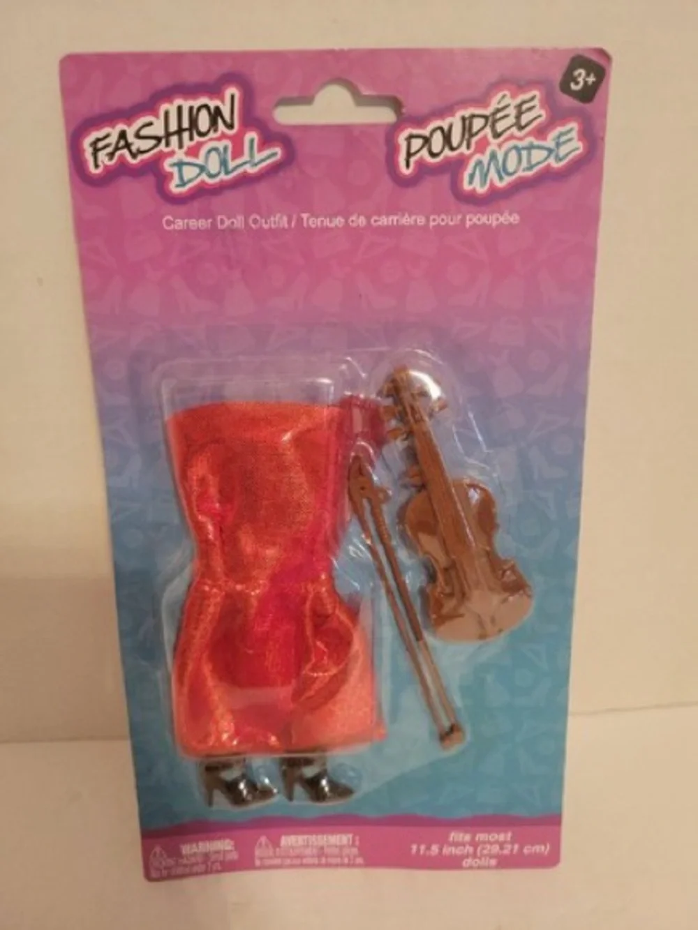 Barbie Red Shiny Dress with Black Heels & Brown Violin Accessory